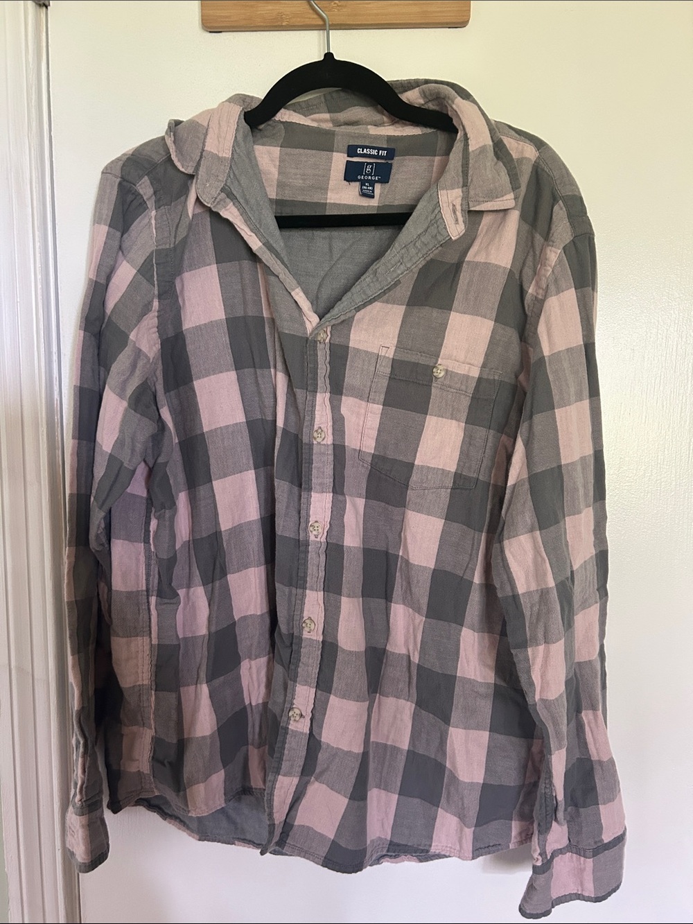 George Pink and Gray Plaid Button-Down Shirt